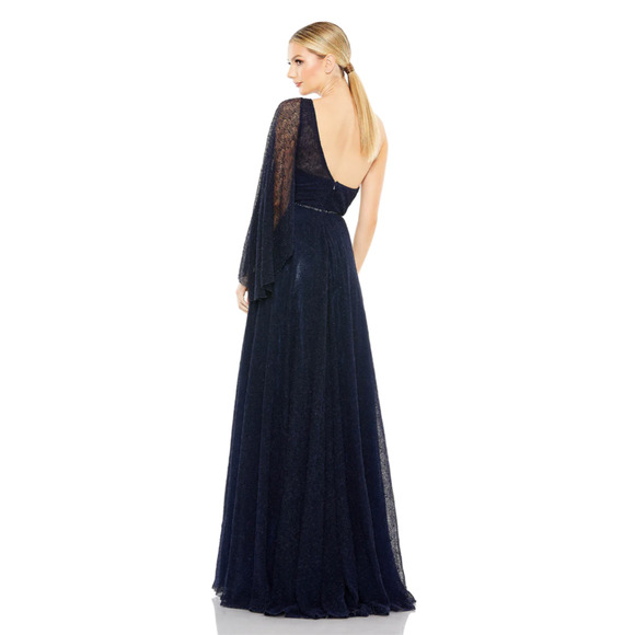 Mac Duggal Embellished One-Shoulder Draped Gown Navy Size 18 - Picture 2 of 8